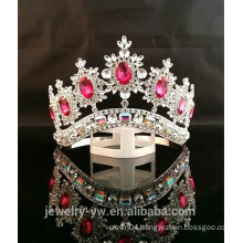 Shining beauty queen metal silver plated pink pageant crown